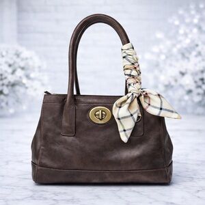 Coach Hampton Madeline Limited Edition Metallic Bronze Tote w/ Tattersall Scarf